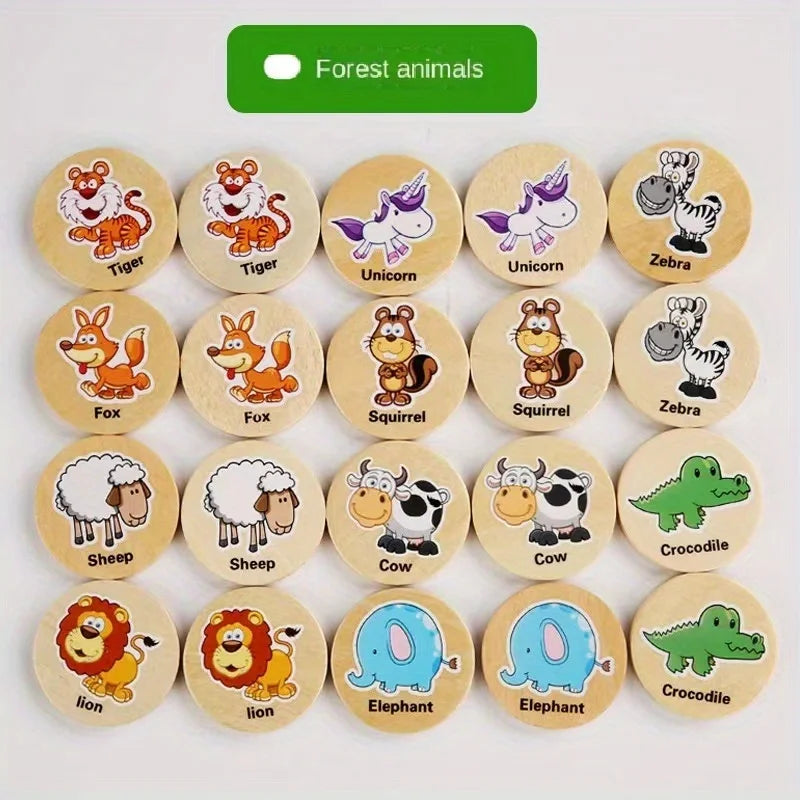 Kinder-Pädagogisches Holz-Memory-Spiel mit Tieren und Früchten, kognitives Baby-Memory-Schachspielzeug, Kinder-Fokustraining, hölzernes Lernspielzeug
