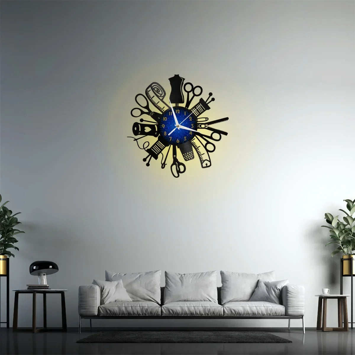 Sewing Machine Quilting Tools Vinyl Record Wall Clock Tailor Seamstress Sign Modern Hanging Decor Timepiece Led Watch Light