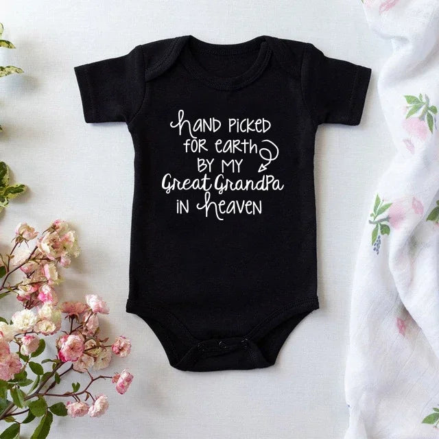 Baby Body, handverlesen für die Erde von meinem Urgroßvater im Himmel, bedruckt, Neugeborenen-Strampler, Baumwoll-Body, Babykleidung für Mädchen und Jungen