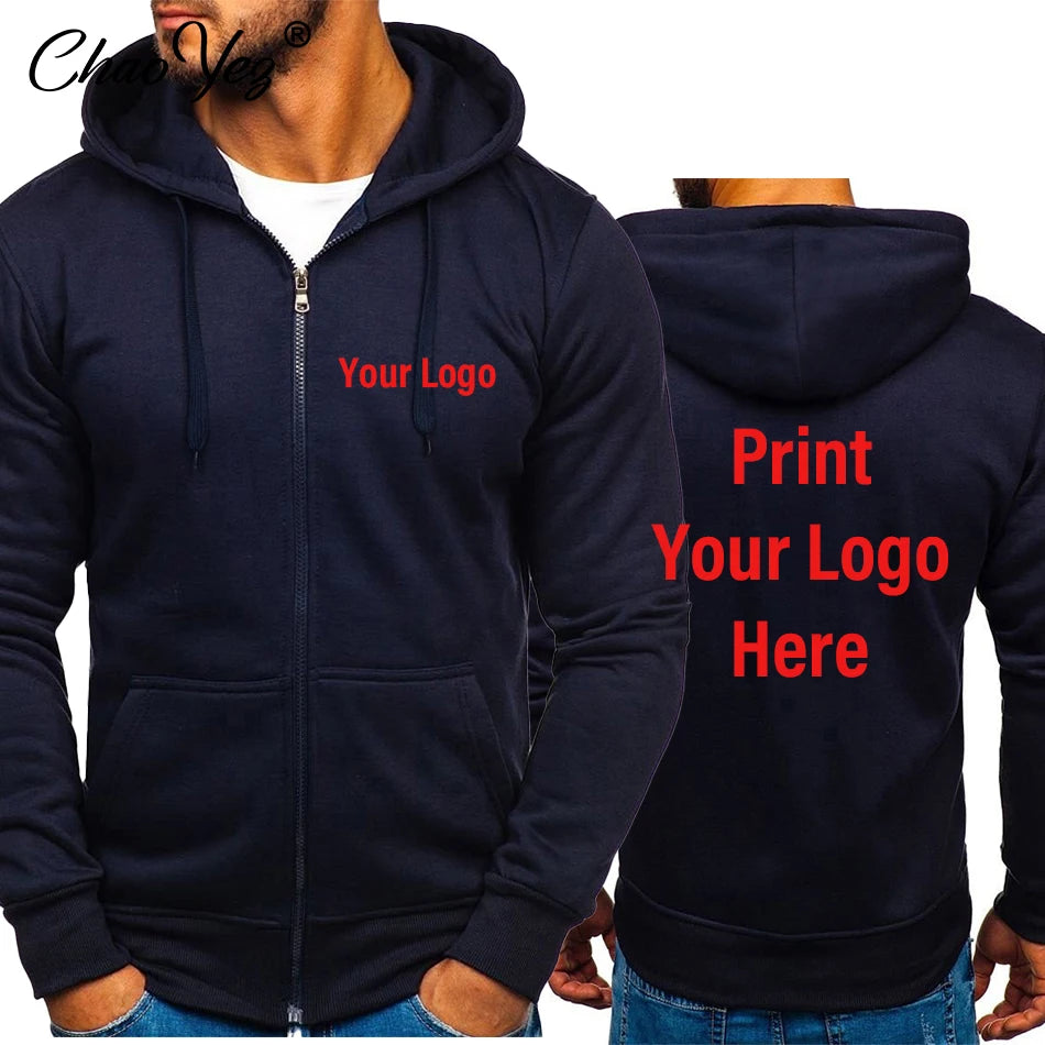 DIY Logo Spring Autumn Hoodie Coat For Men Custom Jacket Basic Zip Sweatshirt Outwear Sweatr Hooded Coats Casual Male Jackets