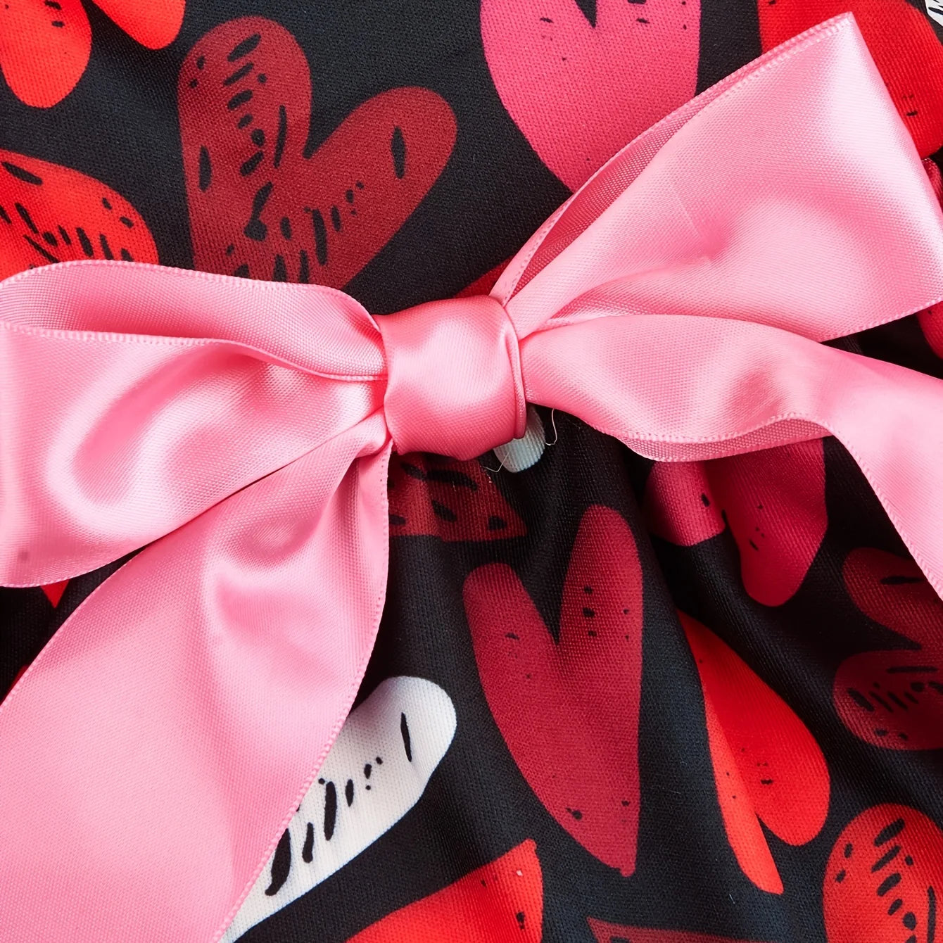 Dog Valentines Day Clothes Heart Prints Dog Valentines Outfit Red Tulle Dog Dress with Bowknot for Small Dogs Cat Girl