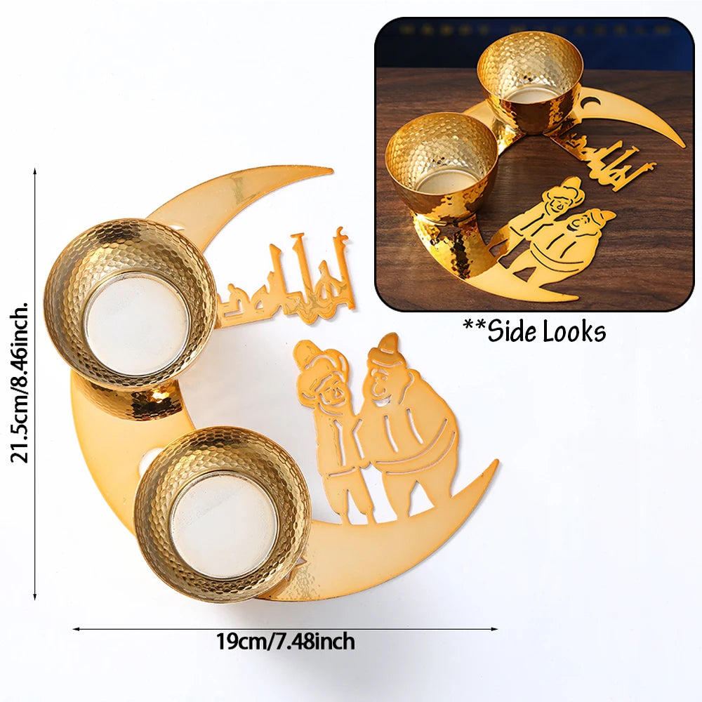 Gold Metal Ramadan Food Tray Eid Mubarak Dessert Fruit Plate Ramadan Decoration Islamic Muslim Festival Decor Gift Jewelry Plate
