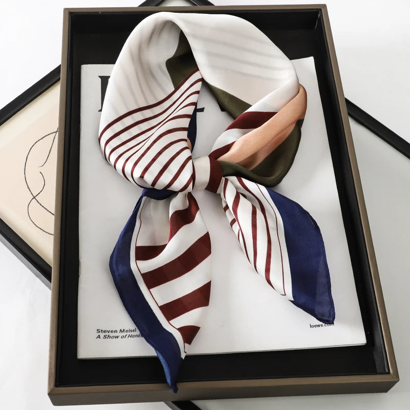 Luxury Brand 2023 Silk Square Scarf Women Cat Neck Hair Tie Band Beach Hijab Kerchief Head Headbands Bandana Female Foulard 70cm