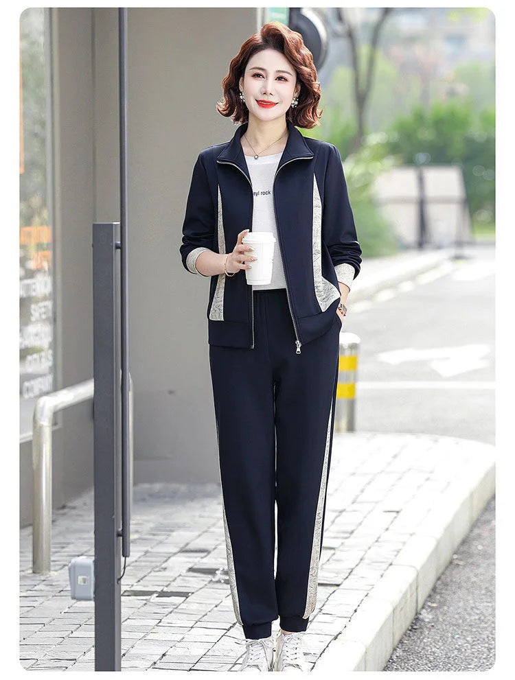 Women Clothes Solid Loose Sports Suit 2025 Spring Autumn Leisure Sportswear Middle-aged Temperament Age Reduction Two-piece Sets