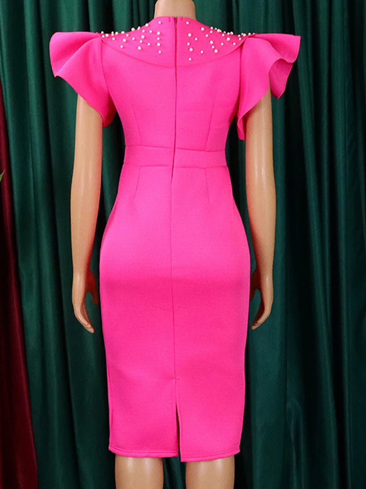 FairyShely 2025 Verge Short Sleeve Plus Size Dress Women Solid Large Bodycon Big Dresses Lady Summer Party Tight Curvy Dress