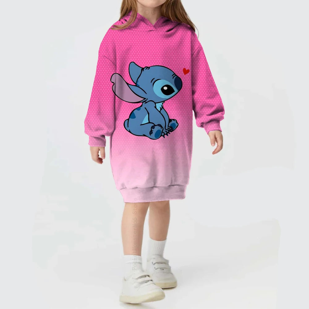 2024 Autumn and Winter Sweater Dress Christmas Disney Stitch Print Hoodie Dress Baby Girl Cute Fashion Hoodie Dress