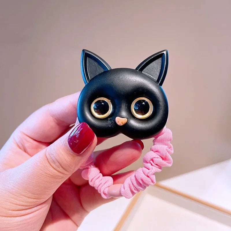 Baby Cartoon Black White Cat Hair Bands Children Elastic Ponytail Holder Rubber Bands Women Hairband Summer Headwear