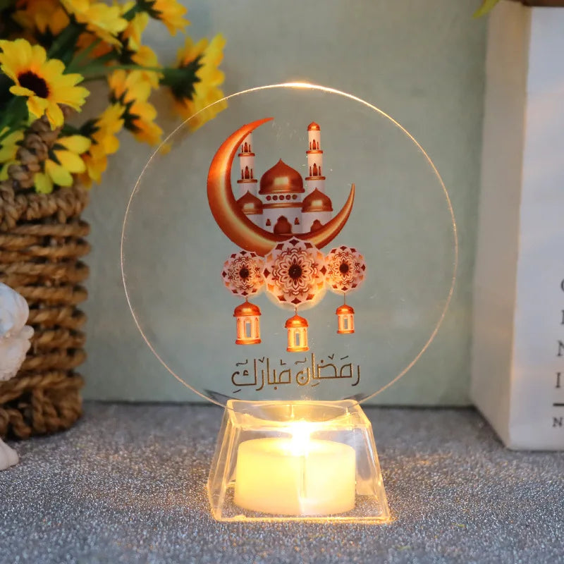 Eid al-Fitr Moon with Base Light Plate Ramadan Mubarak LED Light Holiday Gifts Home Decorative Lights LED Electronic Candle