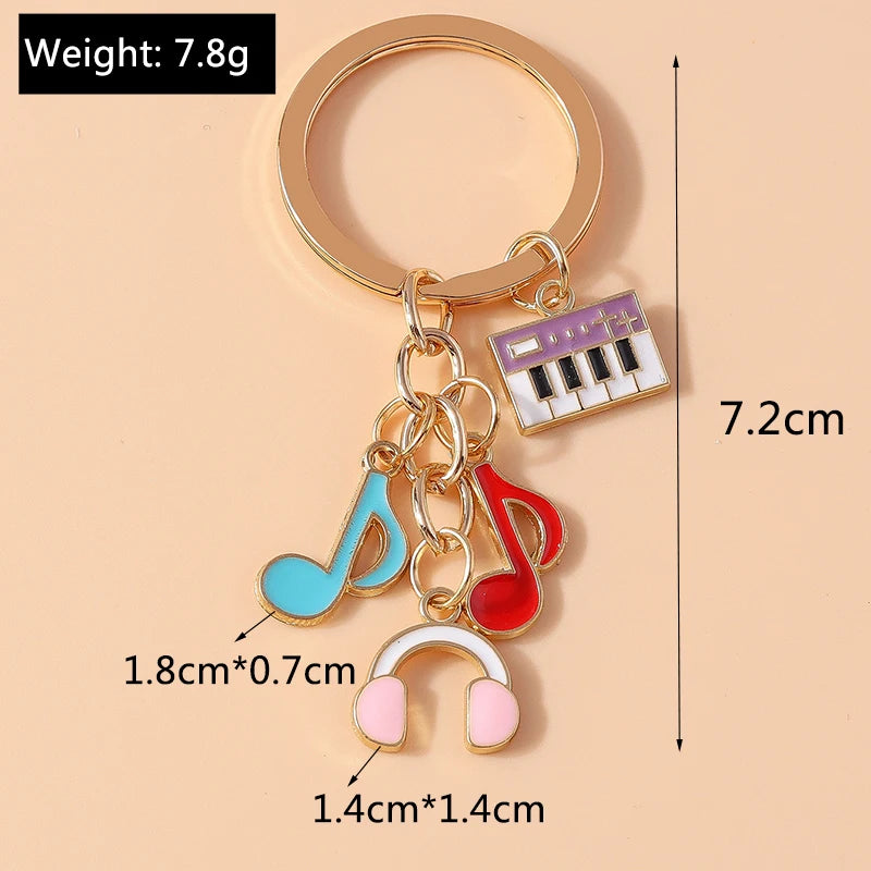 Cute Music Keychain Enamel Piano Music Note Keyrings for Women Men Car Key Handbag Pendant Keyrings Accessoris DIY Jewelry Gifts