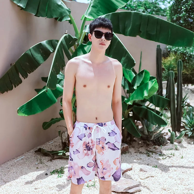 New Matching Swimsuits for Couples Three-Piece Swimwear with Ruffle Beach Cover Ups Print Swim Trunks Shorts Men Bathing Suits