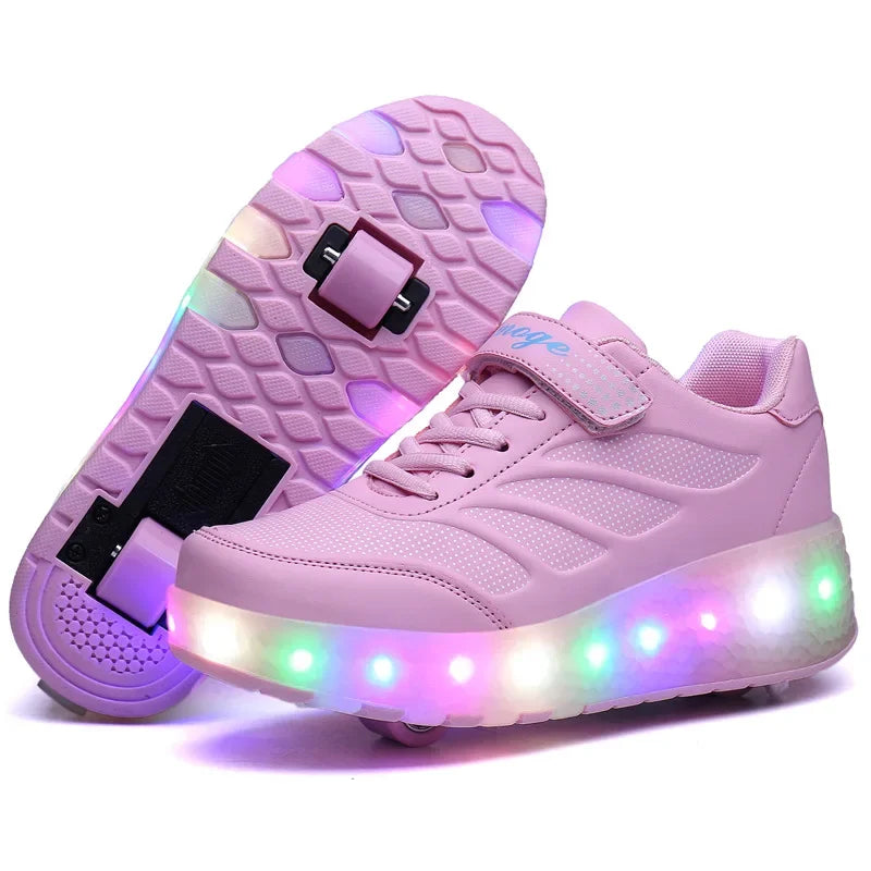 Roller Skate Shoes Children Boys Girls Gift Kids Sneakers 2025 Student Outdoor Casual Sports Light LED Flashing 2 Wheels Boots