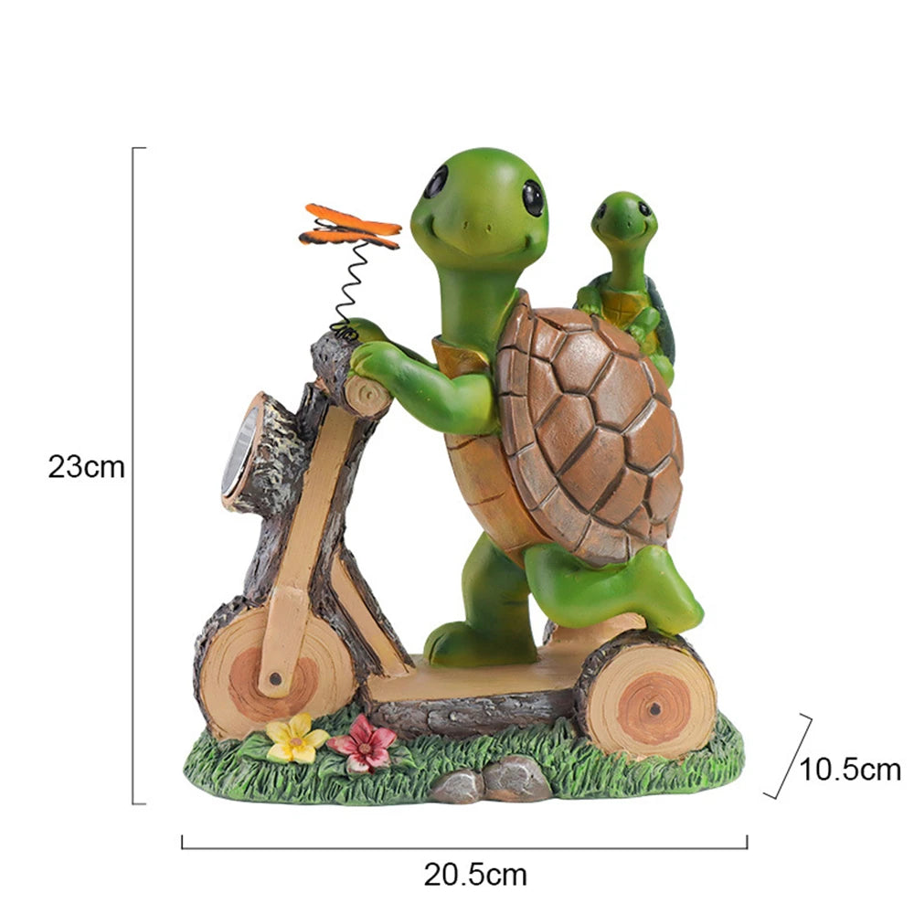 Garden Solar Mother and Son Turtle Riding LED Ornaments Yard Gardening Simulation Animal Sculpture Decoration Home Decor Statues
