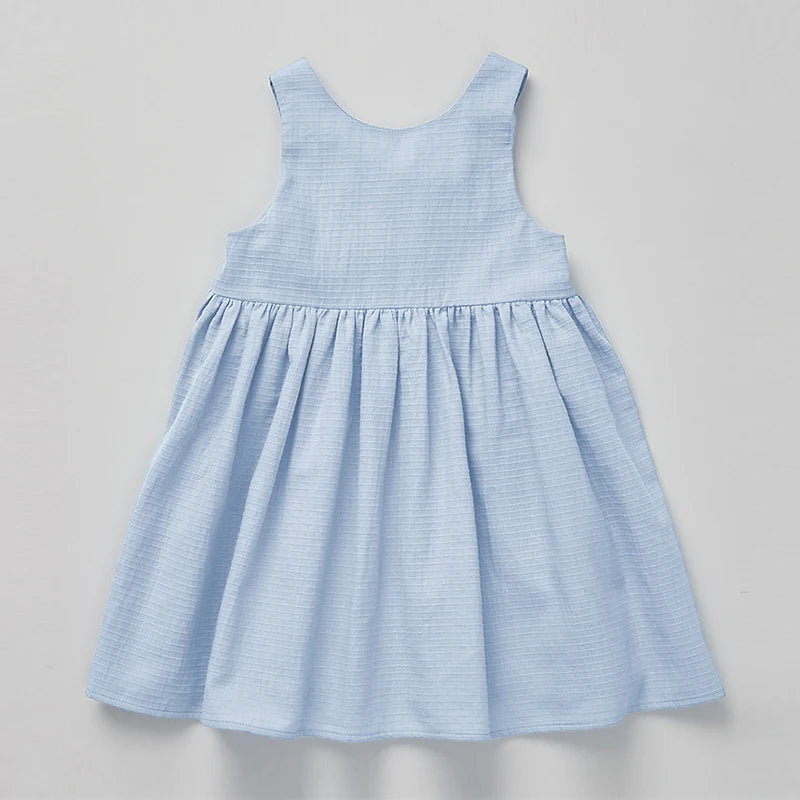Girls Textured Cotton Sleeveless White Dress 2024 Summer New Toddler Baby Girl Round Neck Button Low-Back Kids Dresses TZ79