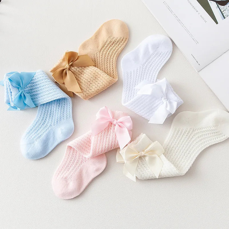 Summer Baby Socks Thin Mesh Mosquito Proof Midtube Socks Large Bow Knee-high Loose Baby Stuff Clothing Accessories Newborn