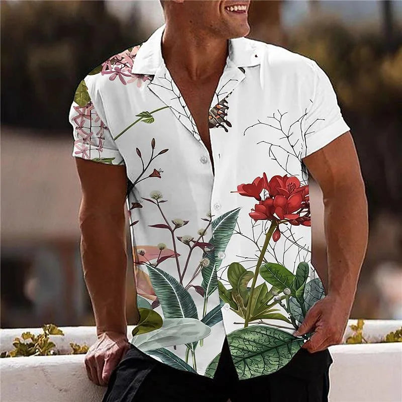 Hawaiian Flower Shirt Men's 3D Printed Tropical Shirt Beach Short Sleeve Fashion Top T-shirt - mon