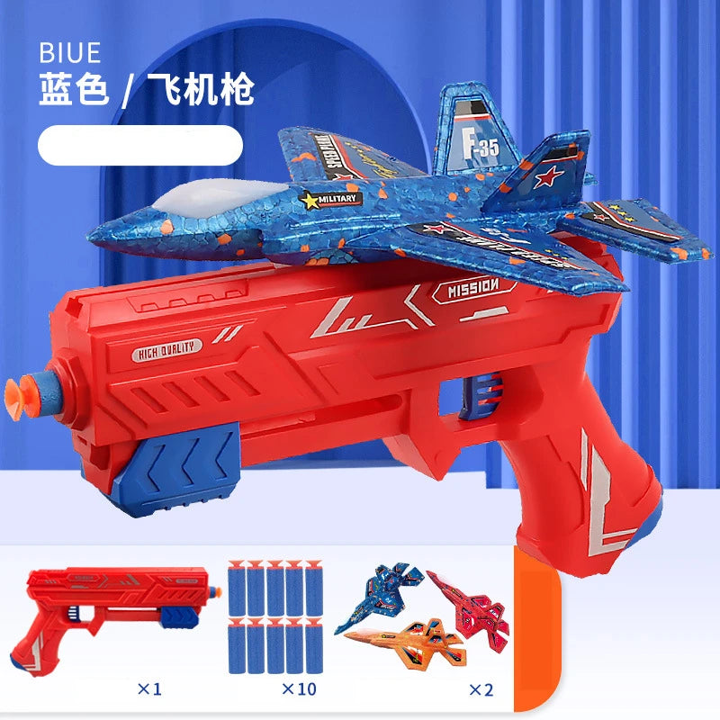7,4 Zoll F-35 Flugzeugwerfer aus Schaumstoff, Spielzeug-Katapultflugzeug mit weicher Kugelpistole für Kinder, Outdoor-Flugzeuge, Flugspielzeug, Geburtstagsgeschenke