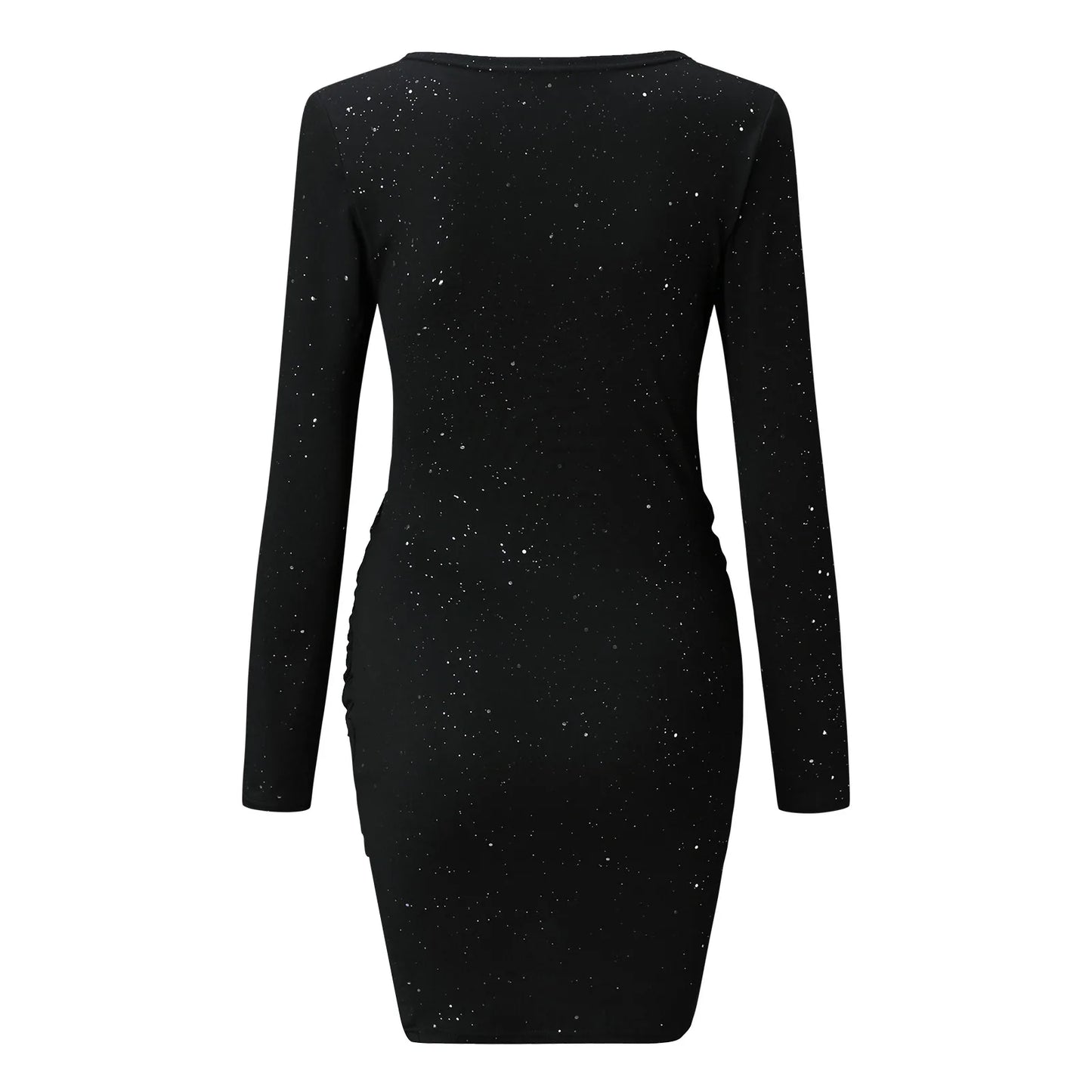 Plus Size Dresses For Curvy Women Long Sleeve V Neck Glitter Sparkly Sequin Cross Ruched Mini Dresses Evening Party Dresses