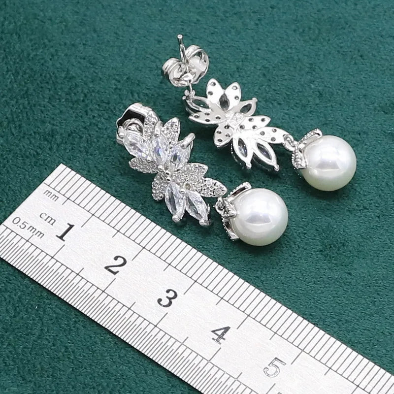 925 Sterling Silver Jewelry set for Women White Pearl Earrings Necklace pendant Ring Zircon Bracelet Birthday Gift
