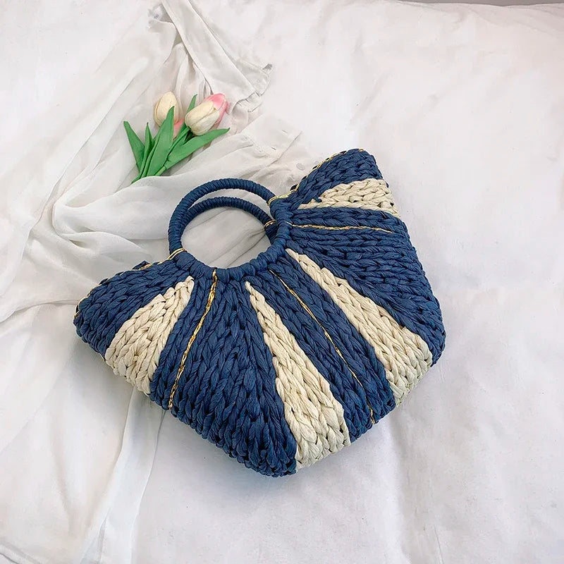 Large Beach Straw Bag 2025 Summer Rattan Woven Handbags Half Moon Design Top-Handle Tote Ladies Travel Shopping Bag Purse Sac