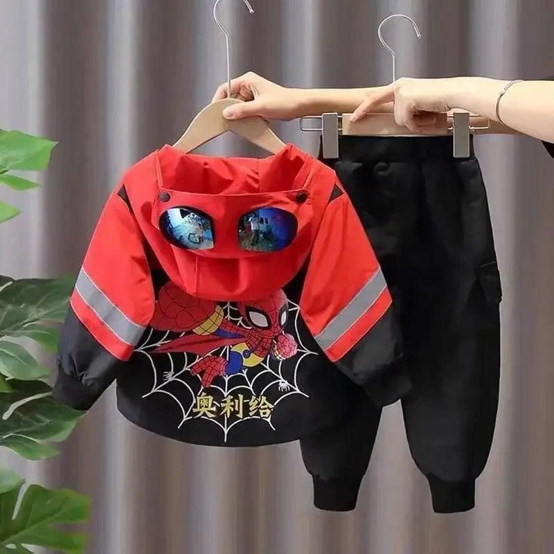 Children Clothing Set Baby Boy Spring Autumn Cartoon Spiderman Print Kid Outfit Outwear Hooded Coat Pants 2PCS Toddler Tracksuit