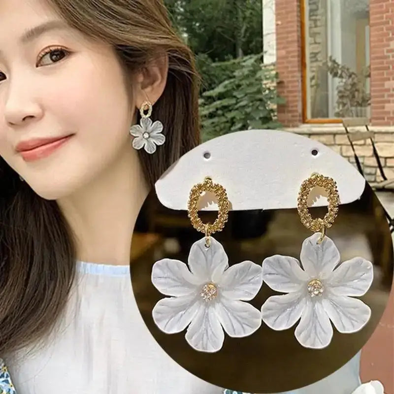 925 Silver Needle Korean Fashion Crystal Heart Earrings For Women Jewelry 2024 Trending Women's Red White Pearl Drop Earrings