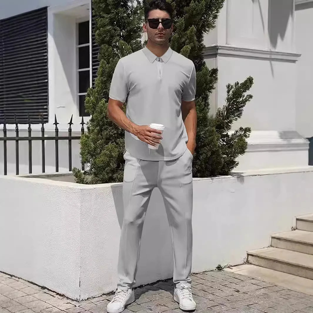 New Men T-shirt and Shorts 2 Pieces Set Casual Sports Fitness Home Short Sleeve Pants Suit Solid Color Summer Men Clothing