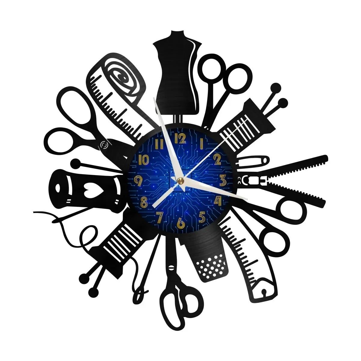 Sewing Machine Quilting Tools Vinyl Record Wall Clock Tailor Seamstress Sign Modern Hanging Decor Timepiece Led Watch Light