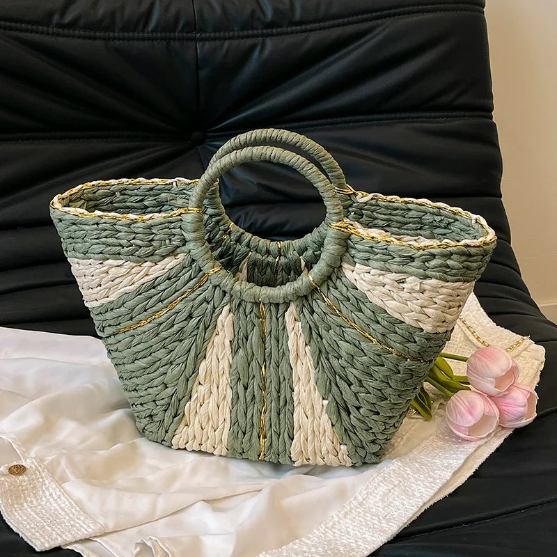 Large Beach Straw Bag 2025 Summer Rattan Woven Handbags Half Moon Design Top-Handle Tote Ladies Travel Shopping Bag Purse Sac