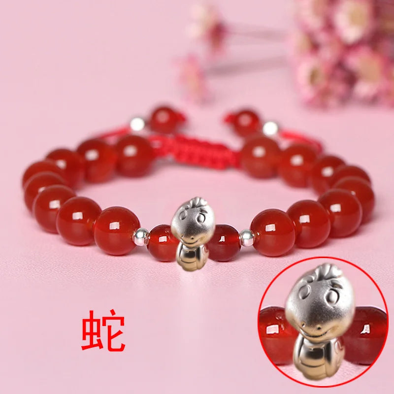 Sterling Silver Red Rope accessories for Women and Men Korean Version of Simple Transfer Bead the Year to the Dog Student Lovers Bracelet