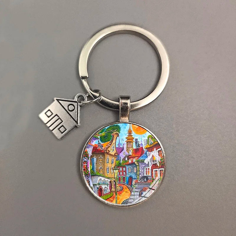 Key To The New House Kechain Beautiful House Under The Starry Sky Key Ring Personality Jewelry Gift Key Holder for New Home