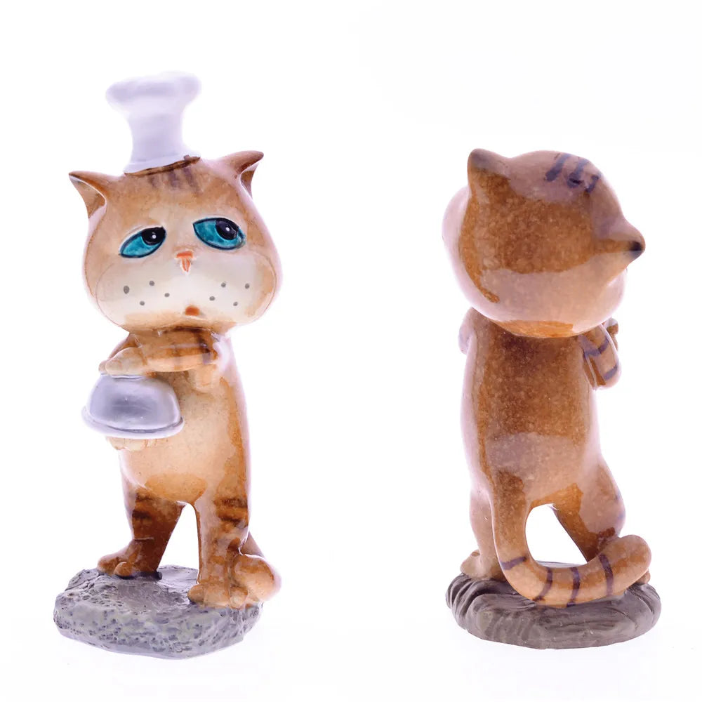 Resin Cat Chef Figurines Statue,MYBLUE 2Pcs/Set Kawaii Garden Animal Nordic Home Room Decoration Accessories, Modern