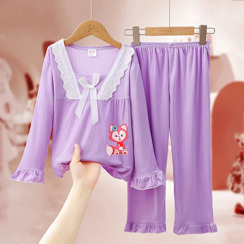 Children's Pajamas for Girls in Spring and Autumn Long Sleeved Thin Style Parent-child Big Girl Home Clothing Princess Style S