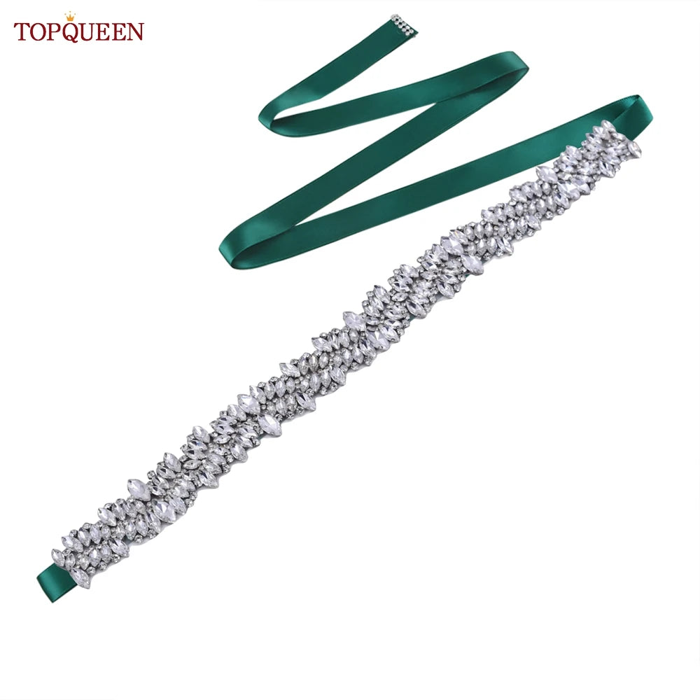 TOPQUEEN S81 Woman Bridal Wedding Decorative Belt for Party Evening Dress Accessories Female Fashion Belts Silver Rhinestones