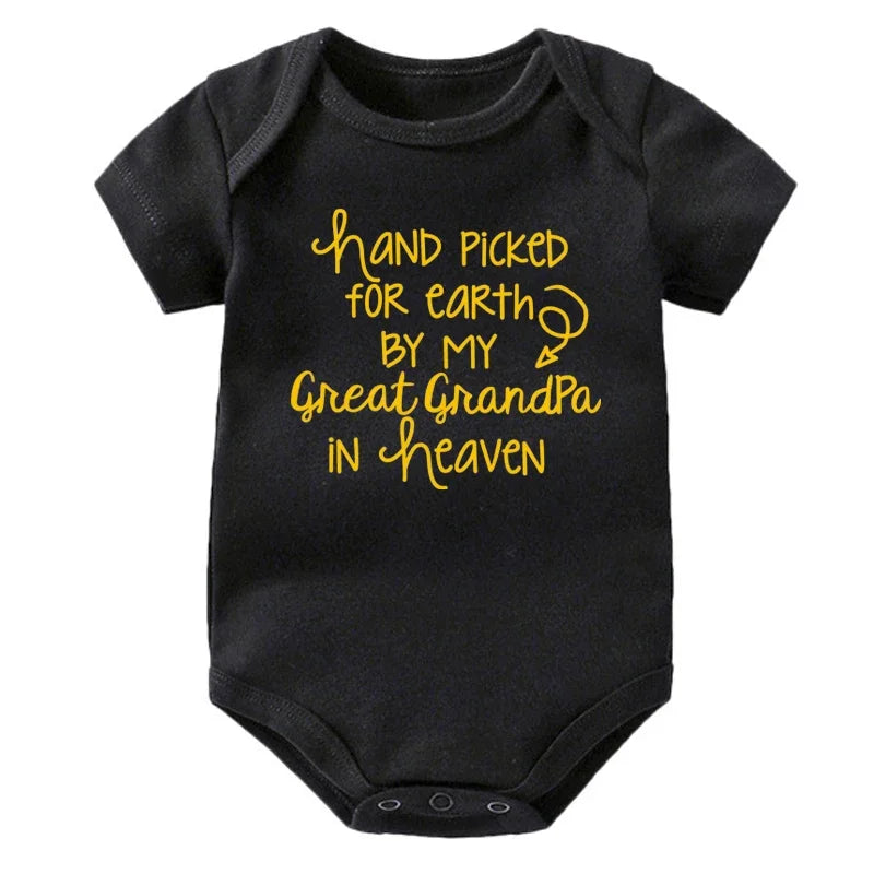 Baby Body, handverlesen für die Erde von meinem Urgroßvater im Himmel, bedruckt, Neugeborenen-Strampler, Baumwoll-Body, Babykleidung für Mädchen und Jungen