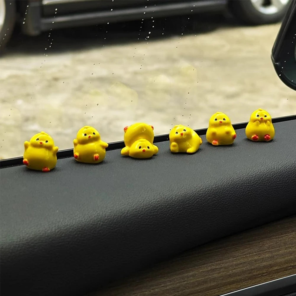Mini Yellow Chick Car Decoration Gift Resin Ornaments for Auto Interior Dashboard Button Home Bedroom Office Living Room Store