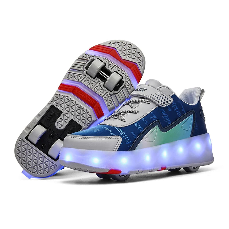 Roller Skate Shoes 4 Wheels Sneakers Children Boys Gift Girls Fashion Sports Casual Led Flashing Light Kids Toys Boots
