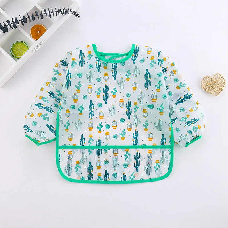 Clearance_Baby Bibs Cartoon Infant Toddler Baby Long Sleeve Waterproof Eating Smock Feeding Bib Art Apron Burp Clothes_Continuou
