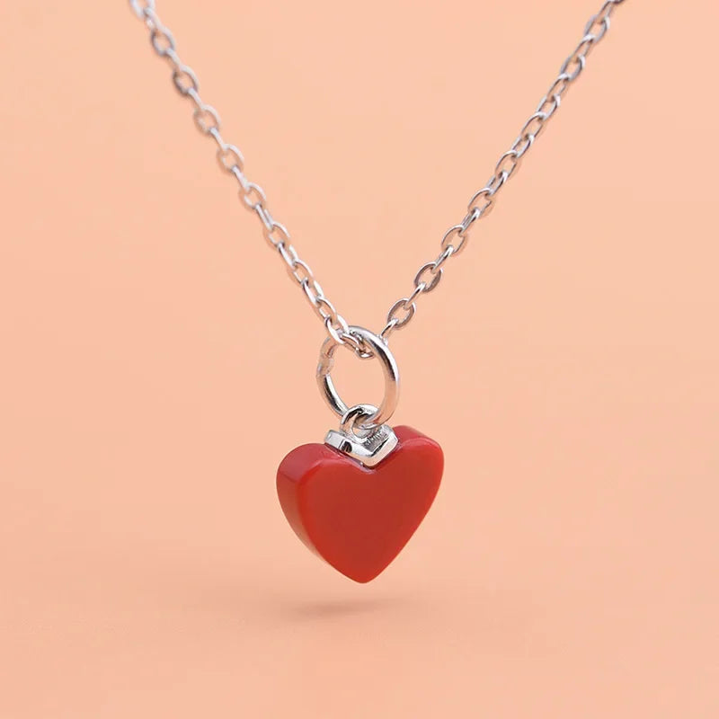 TrustDavis Fashion S925 Sterling Silver Sweet Romantic Red Heart Charms For Bracelet Or Necklace DIY Accessories Jewelry HY032
