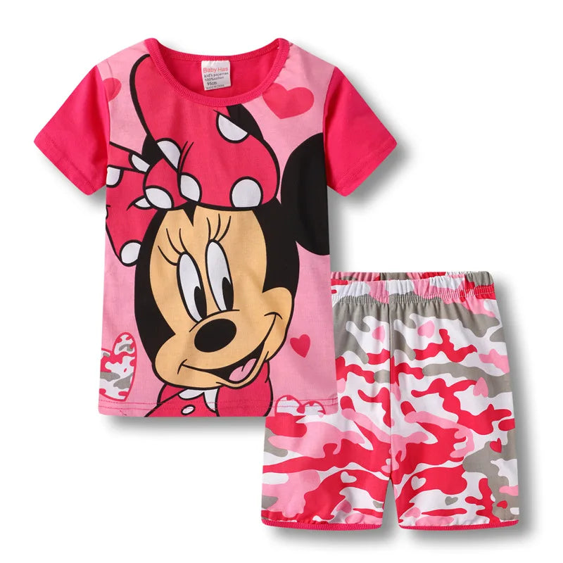 Neue Sommer Kinder Jungen Mädchen Kleidung Baby Baumwolle Prinzessin Pyjamas Sommer Kurzarm Set Cartoon Minnie Kinder Nachtwäsche