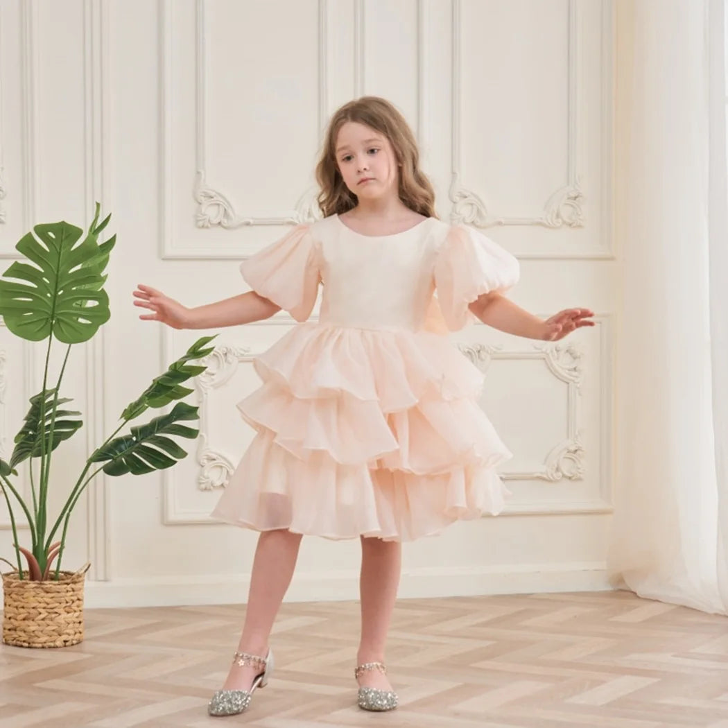 Mode Baby Mädchen Prinzessin Lagenkleid Puffärmel Säugling Kleinkind Teen Vestido Party Geburtstag Ballkleid Babykleidung 1-12Y