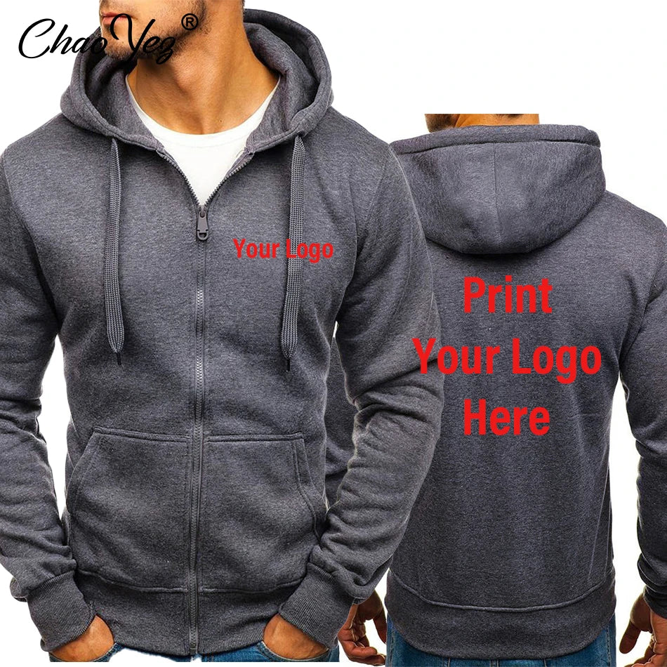 DIY Logo Spring Autumn Hoodie Coat For Men Custom Jacket Basic Zip Sweatshirt Outwear Sweatr Hooded Coats Casual Male Jackets