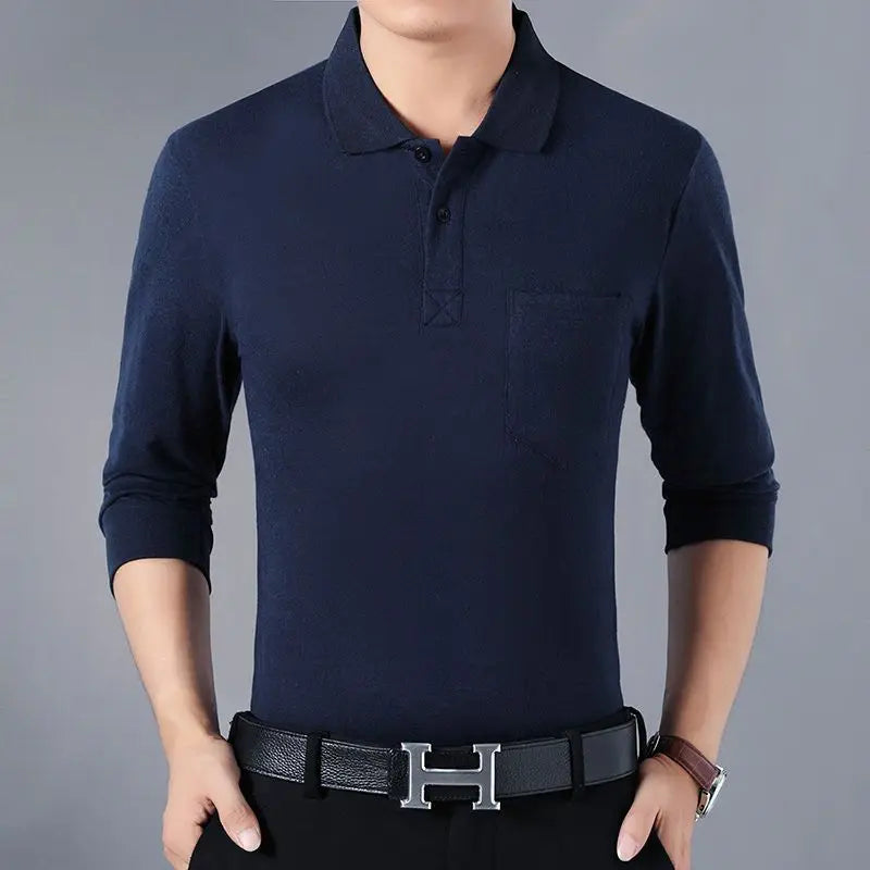 Spring Summer T Shirt for Men Cotton V-Neck Long Sleeve Pockets Comfortable Casual Striped Pullover Formal Clothes