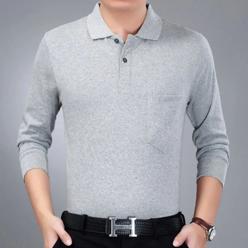 Spring Summer T Shirt for Men Cotton V-Neck Long Sleeve Pockets Comfortable Casual Striped Pullover Formal Clothes