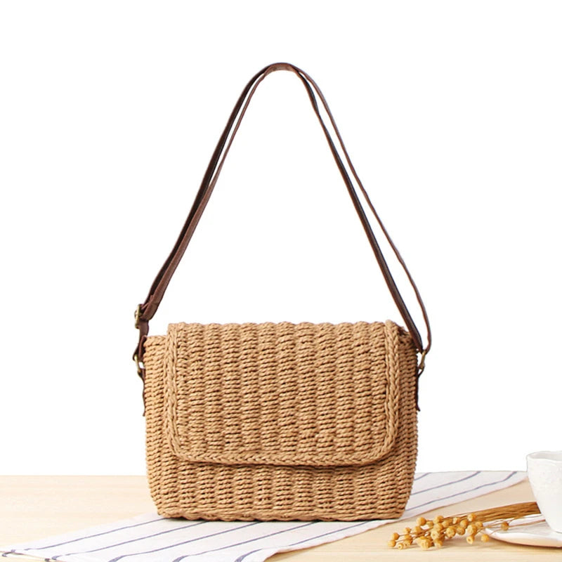 Fashion Rattan Women Shoulder Bags Small Designer Handbags Lady Wicker Woven Crossbody Bag Summer Beach Straw Messenger Purses