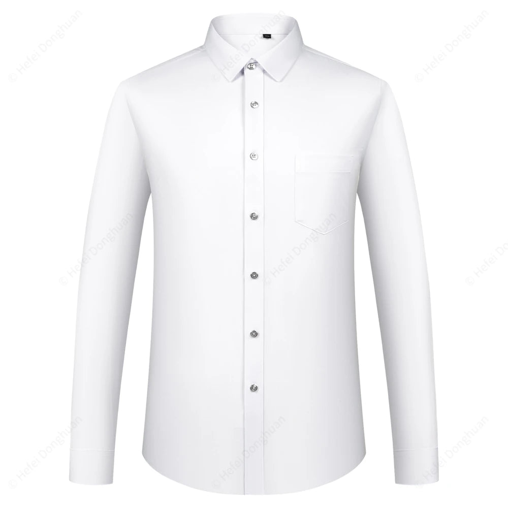 Men‘s Long Sleeve Silk-Like Satin Smooth Formal Shirt, Comfort Slight Stretch Wrinkle-Free Regular Fit Solid Color Dress Shirts