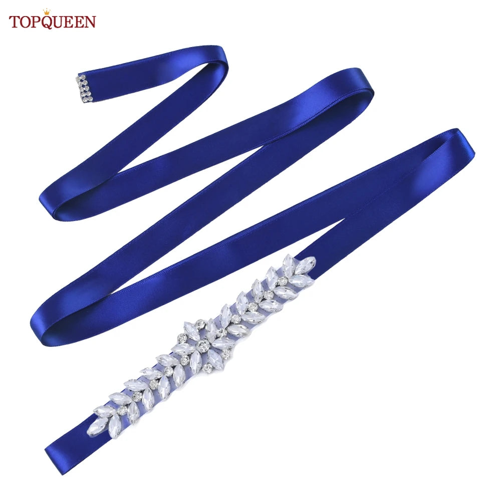 TOPQUEEN Wedding Dress Belt Sash Banquet Party Accessories Bridal Belt Silver Rhinestone Handmade Applique S69