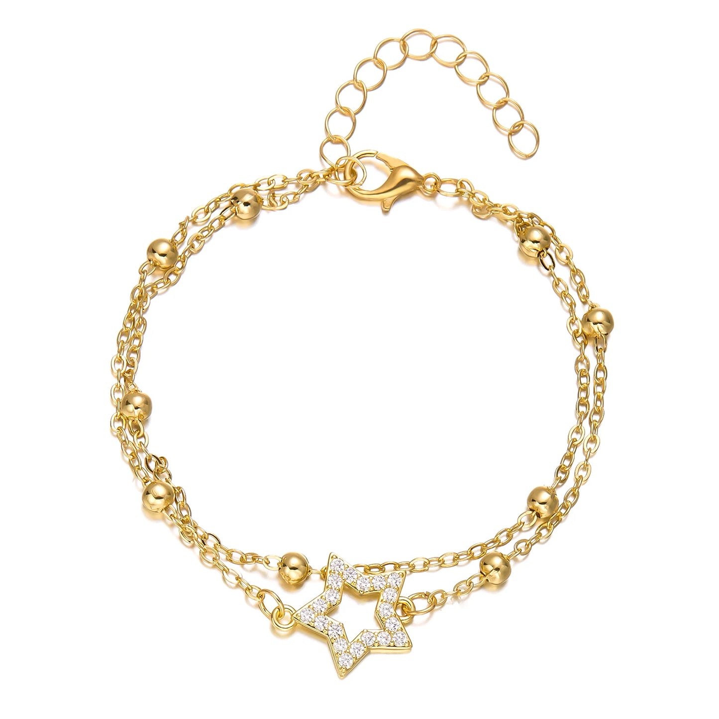 Stainless Steel Hollow Star Moon Bracelet for Women Gold Color Shiny Zircon Metal Chain Bangles Friendship Party Jewelry Gifts