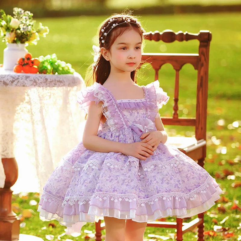 2024 Tulle Princess Elegant Dresses for Girls Petal Sleeves Spain Lolita Dresses Party Child Princess Dresses for Girls