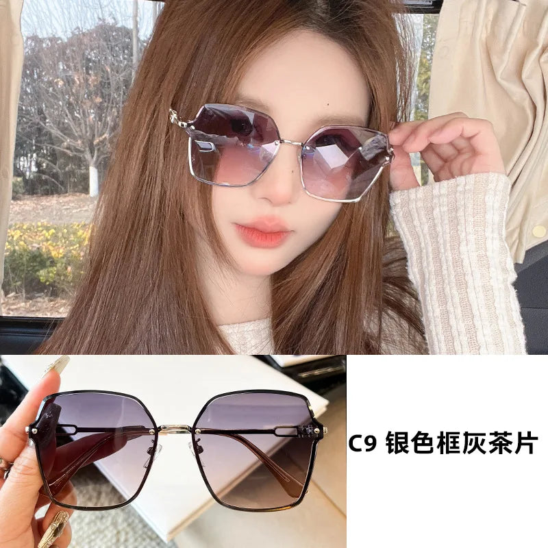Vintage with Large Rims Sunglasses Women's to Make Big Face Thin-Looked Trendy Personalized Street Shot Online Influencer Fashio