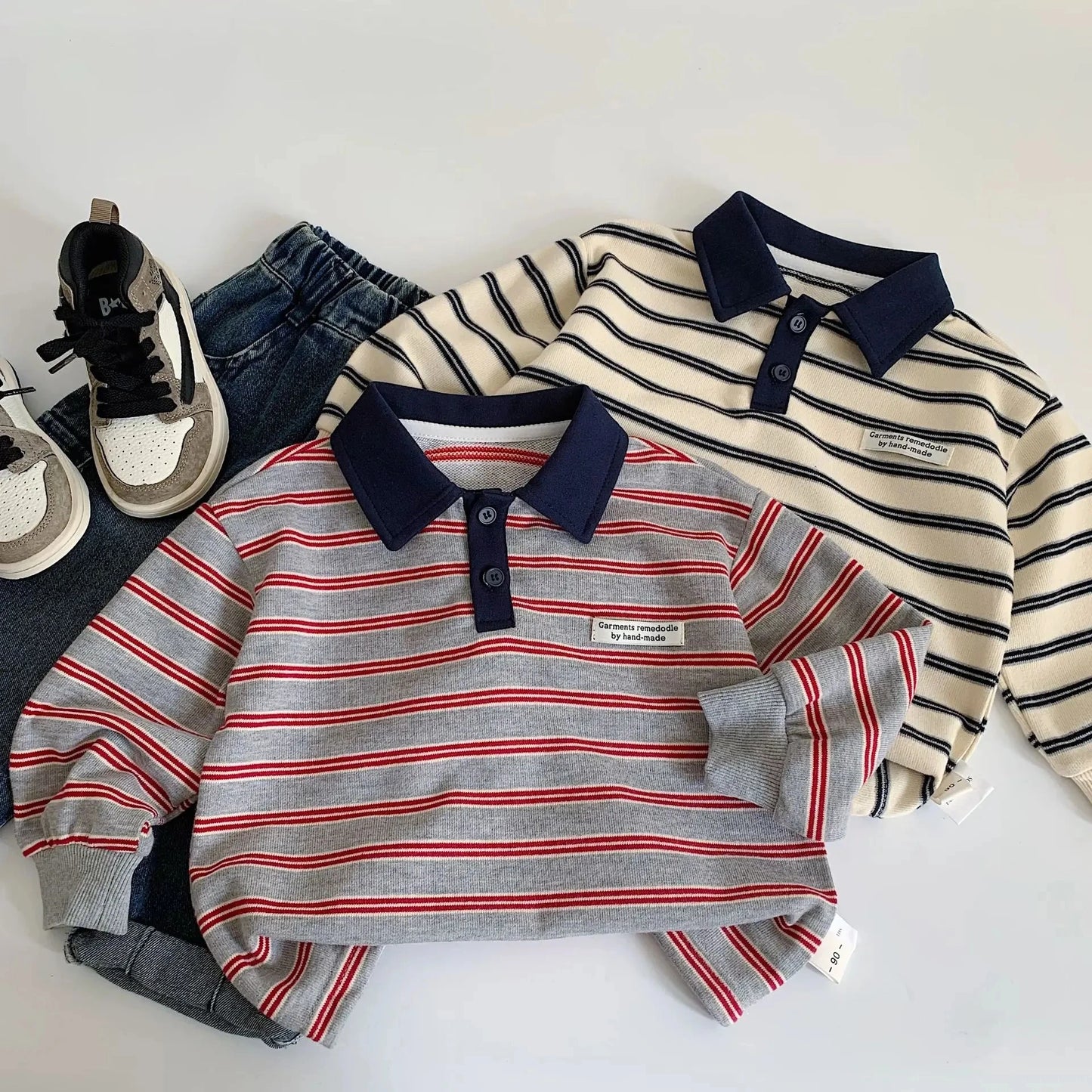 Baby Girls Boys Polo Shirts Kids Long Sleeved Sweatshirt Striped Printed Tops 2025 Spring Autumn Children's Clothing Casual